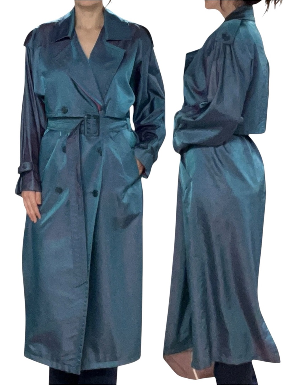 Expression | Vintage Iridescent Shiny Blue/Purple Double Breasted Trench Coat